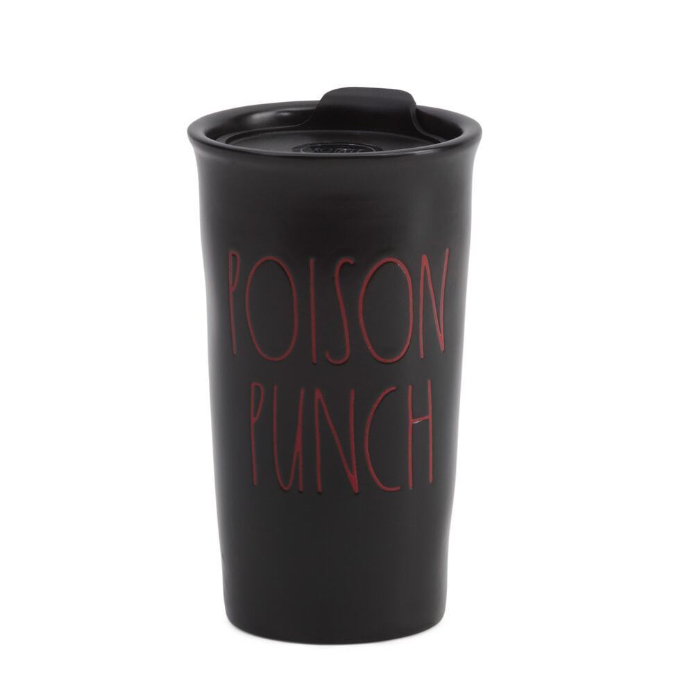 Rae Dunn "Poison Punch" Black Ceramic Tall Travel Mug W/Lid, Halloween Themed